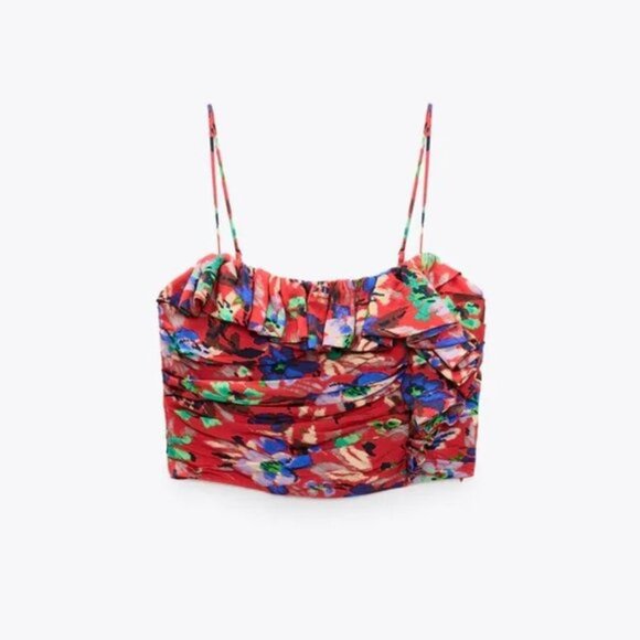 Zara Tops - Zara Red Floral Crop Top